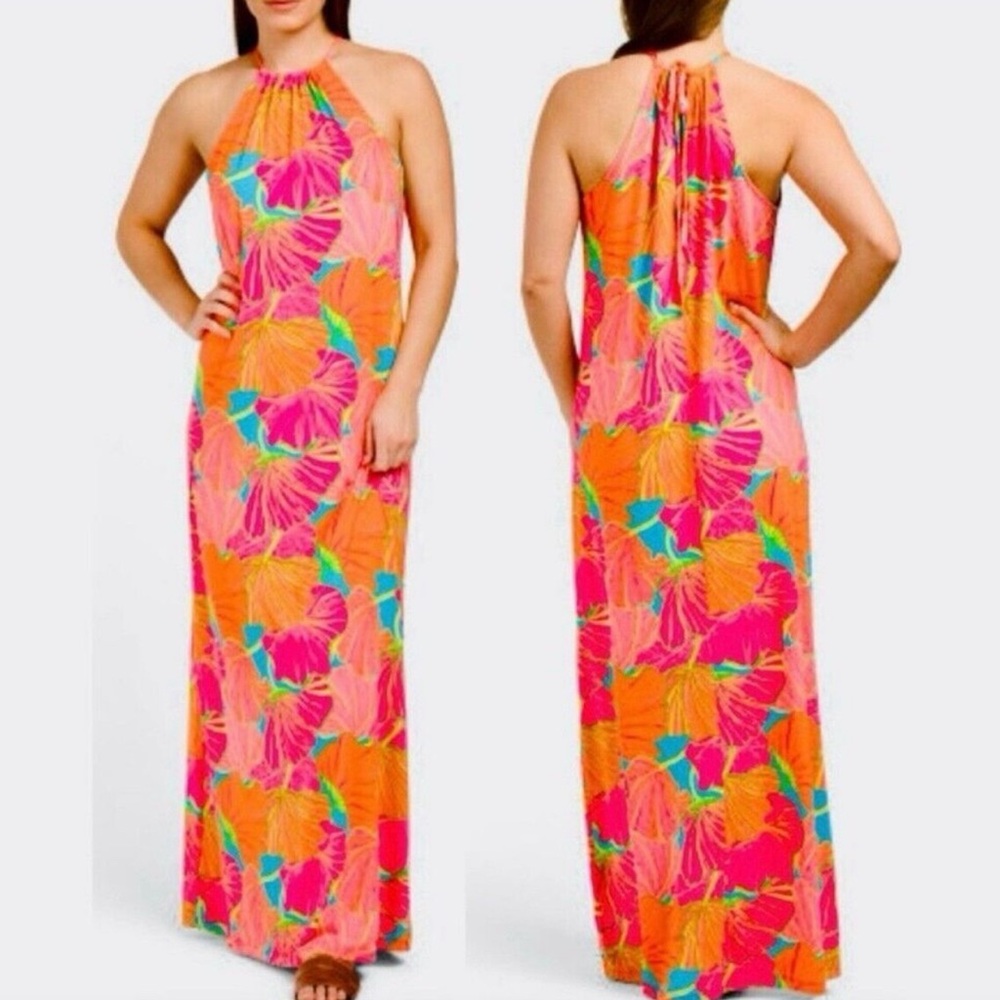 Trina Turk Halter Neck Maxi Dress Womens Small Tropical Beach Vacation NWT